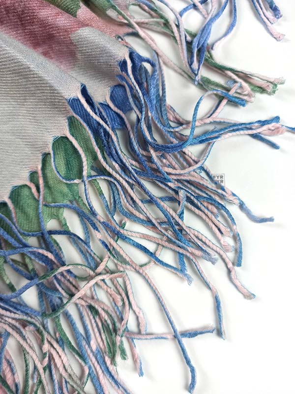 Кашеміровий шарф палантин Pashmina Original двосторонній візерунок квіти синій - Зображення 6