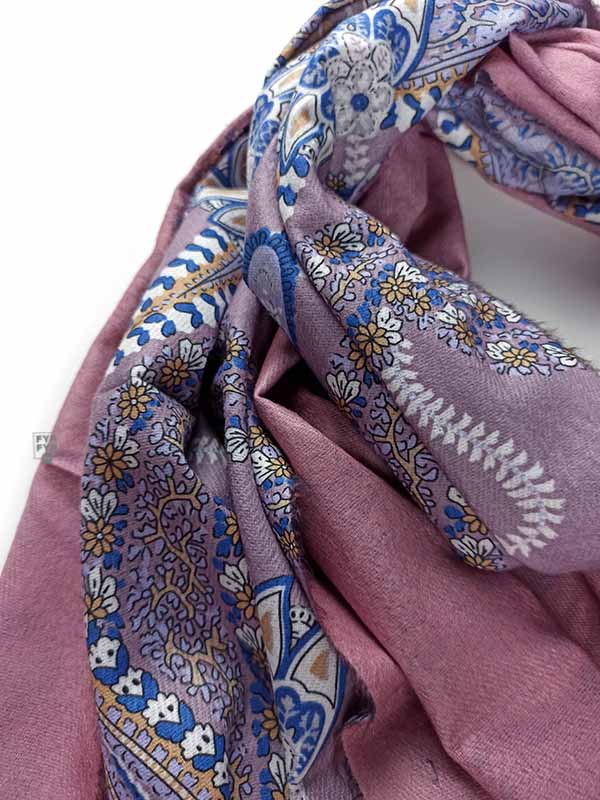 Двусторонние шарфы-палантины Cashmere пейсли/однотонный розовый/сиреневый — изображение 4