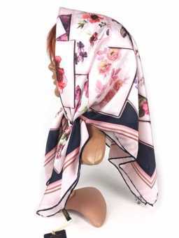 Платок MONA LISA 90х90 вуаль-шелк Жасмин розовый/темно-синий