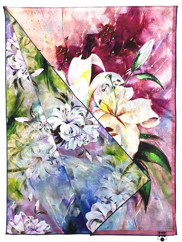Палантин Ashma Art Collection 70х180 двусторонний 100% шелк голубой/сиреневый
