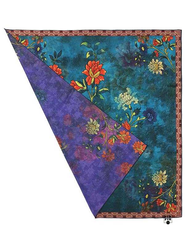 Платок Ashma Art Collection 105х105 двусторонний 100% шелк бирюза/фиолет