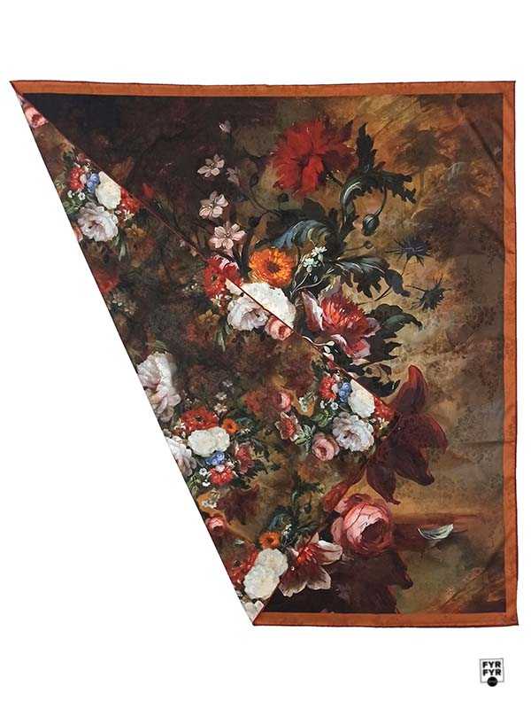 Платок Ashma Art Collection 105х105 двусторонний 100% шелк букет коричневый