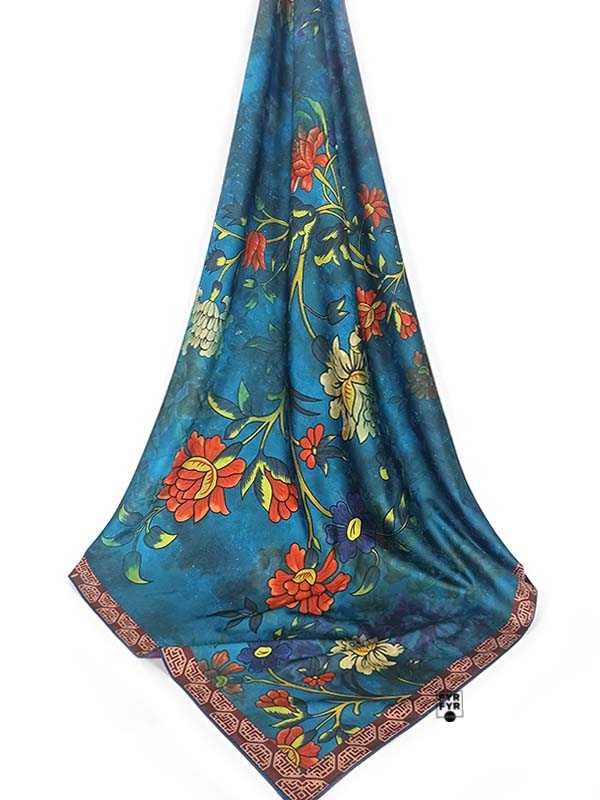 Платок Ashma Art Collection 105х105 двусторонний 100% шелк бирюза/фиолет — изображение 4