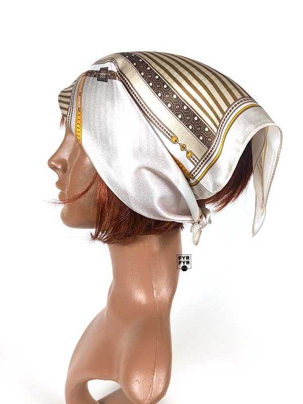 Платок натуральный 100% шелк 53х53см полоска бежево-коричневый — изображение 5