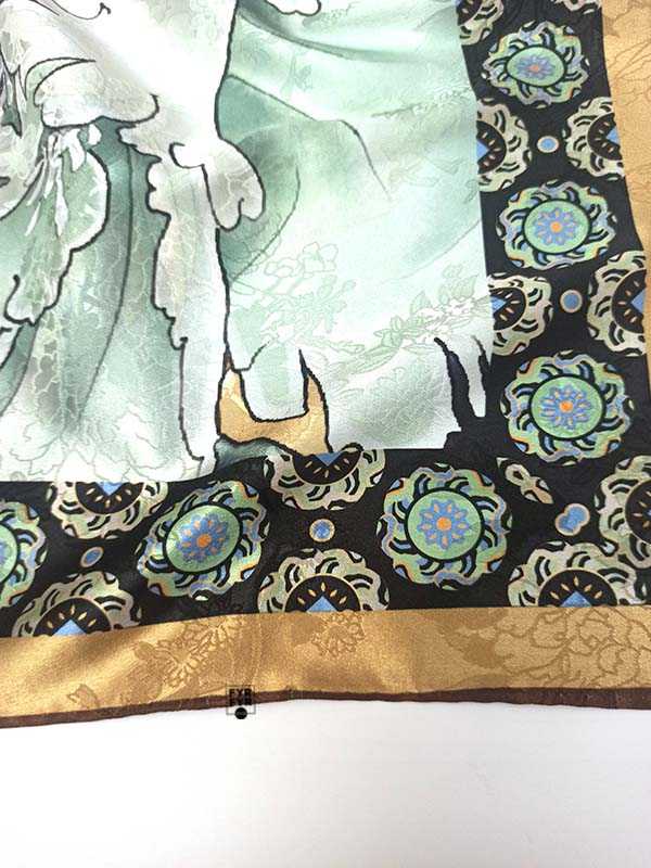 Платок Ashma Art Collection 105х105 двусторонний 100% шелк пионы бежевый/голубой — изображение 10