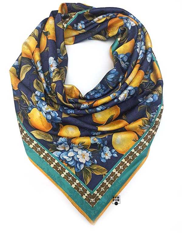 Платок Ashma Art Collection 105х105 двусторонний 100% шелк лимоны — изображение 7