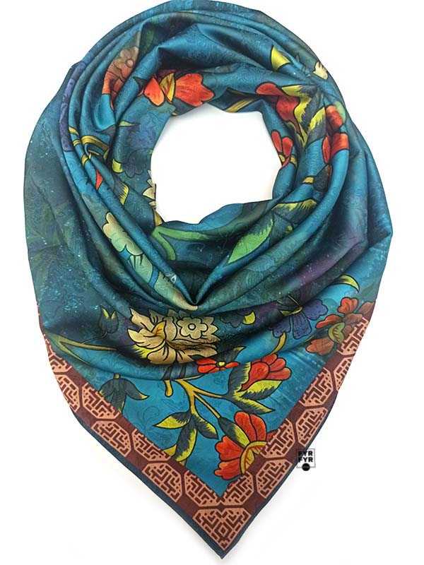Платок Ashma Art Collection 105х105 двусторонний 100% шелк бирюза/фиолет — изображение 7