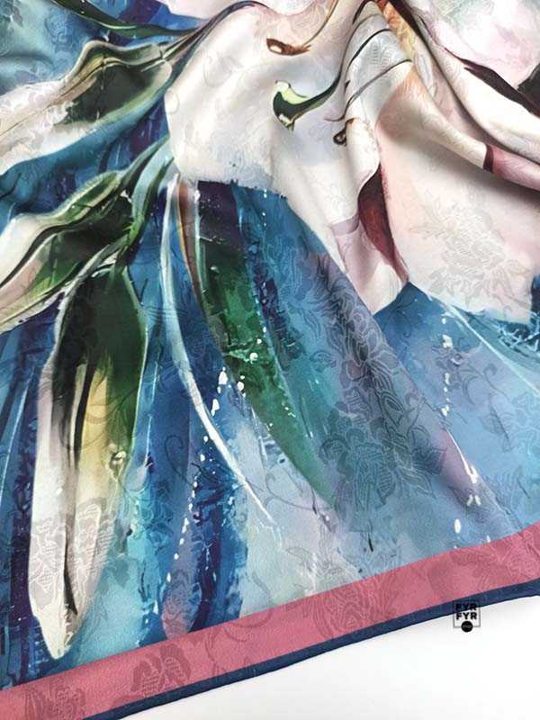 Палантин Ashma Art Collection 70х180 двосторонній 100% шовк блакитний/бузковий - Зображення 7