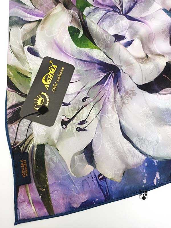 Палантин Ashma Art Collection 70х180 двосторонній 100% шовк блакитний/бузковий - Зображення 8