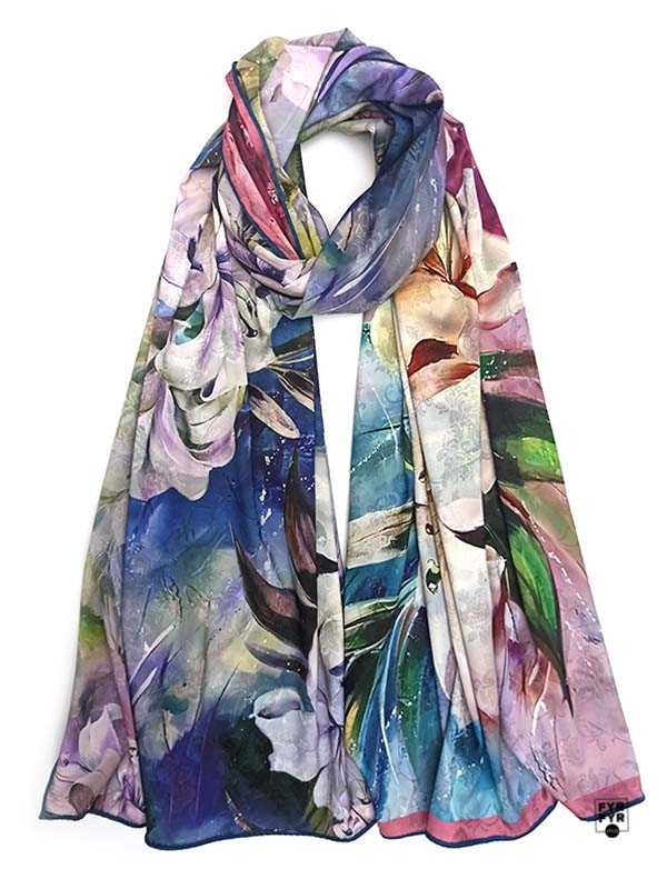 Палантин Ashma Art Collection 70х180 двосторонній 100% шовк блакитний/бузковий - Зображення 2