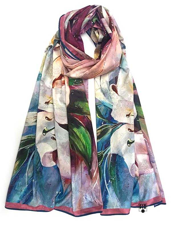 Палантин Ashma Art Collection 70х180 двосторонній 100% шовк блакитний/бузковий - Зображення 3