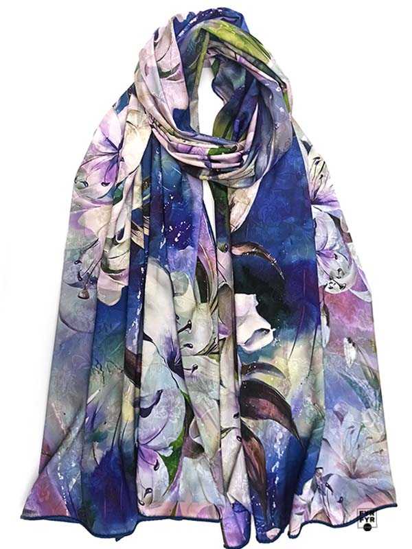 Палантин Ashma Art Collection 70х180 двосторонній 100% шовк блакитний/бузковий - Зображення 4