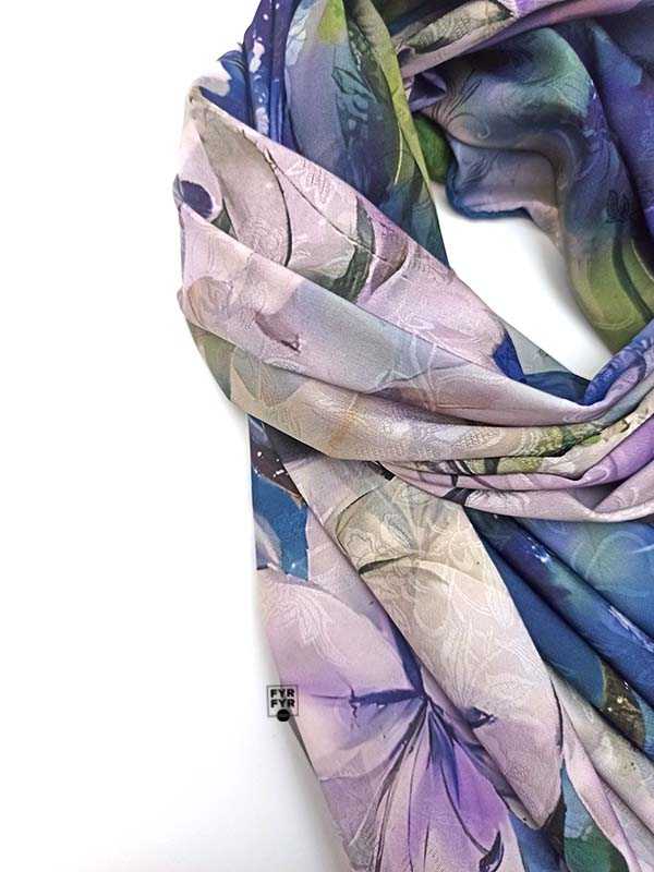 Палантин Ashma Art Collection 70х180 двосторонній 100% шовк блакитний/бузковий - Зображення 5