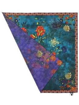 Платок Ashma Art Collection 105х105 двусторонний 100% шелк бирюза/фиолет