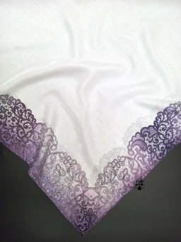 Платок тонкий хлопковый Angel 80х80 ажур белый-фиолетовый